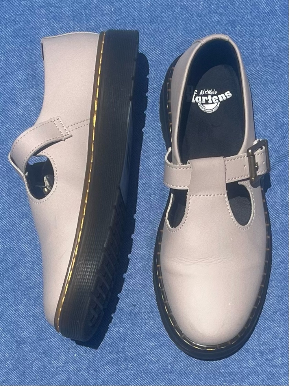 Dr. Martens Zavala Cream Mary Jane Shoes with Black Sole